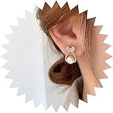Yheakne Boho Crystal Pearl Drop Earrings Gold Cz Bowknot Pearl Earrings Rhinestone Bow Stud Earrings Vintage Crystal Pearl Dangle Earrings Jewelry for Women