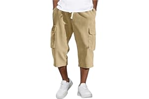 Men's Below Knee Shorts Corduroy Long Cargo Shorts Casual Elastic Waist 3/4 Length Sweat Capris with Pockets