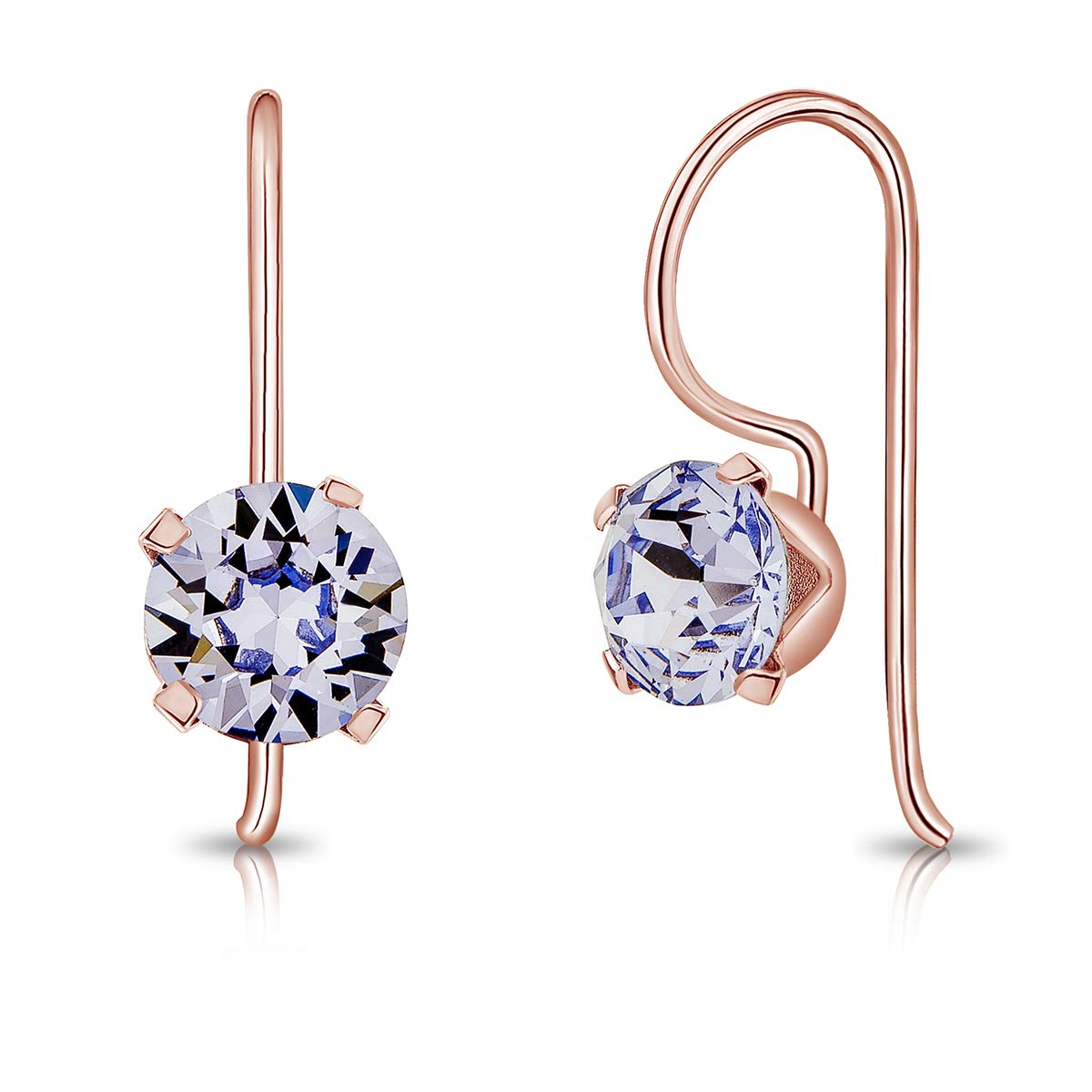 DTPSilver - 925 Sterling Silver Rose Gold Plated Round Fixed Hook Earrings made with Glittering Crystals from Swarovski® Elements - Diameter: 6 mm - Colour : Provence Lavender
