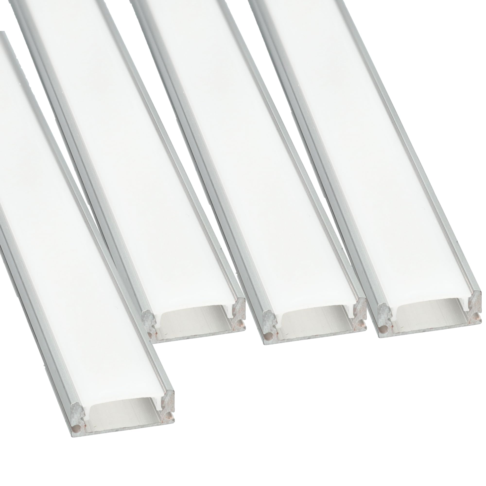 JANDEI – 4 x 1 Meter Aluminum Profiles to Install LED Strip on the Surface, with Translucent Diffuser, Pack of 4 Units, Complete mounting kit (Includes caps and Accessories for Installation)