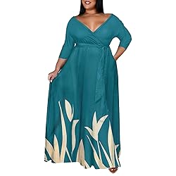Runwind Plus Size wrap Dress Sexy 3/4 Sleeve V Neck