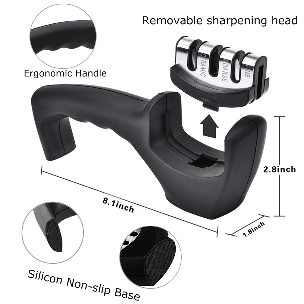 Knife Sharpener, Ceramic Knife Sharpening Stone Tungsten Steel Diamond Sharpener 3 Stage for Knives Kitchen Tools