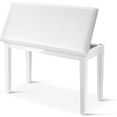 Donner Duet Piano Bench with Storage, Solid Wooden Keyboard Bench Piano Bookcase Stool Chair Seat with High-Density Sponges Padded Cushion, White