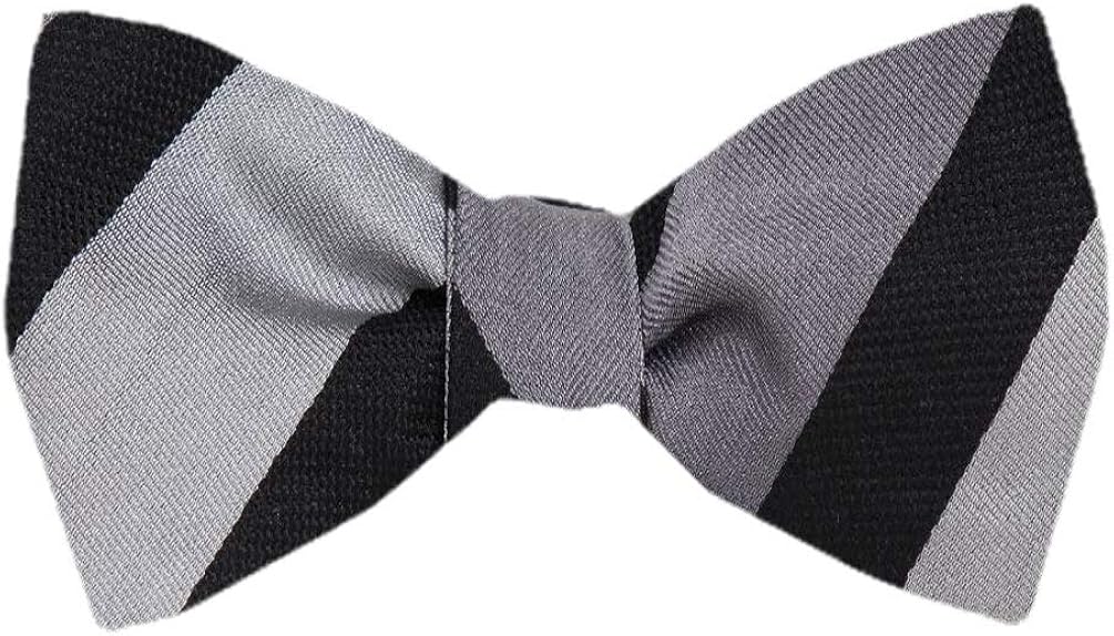Men's Black and Gray Silk Stripes Self Tie Bowtie Tie Yourself Bow Ties