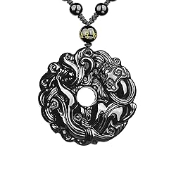 VIKCAUX Obsidian Dragon Necklace for Men Black