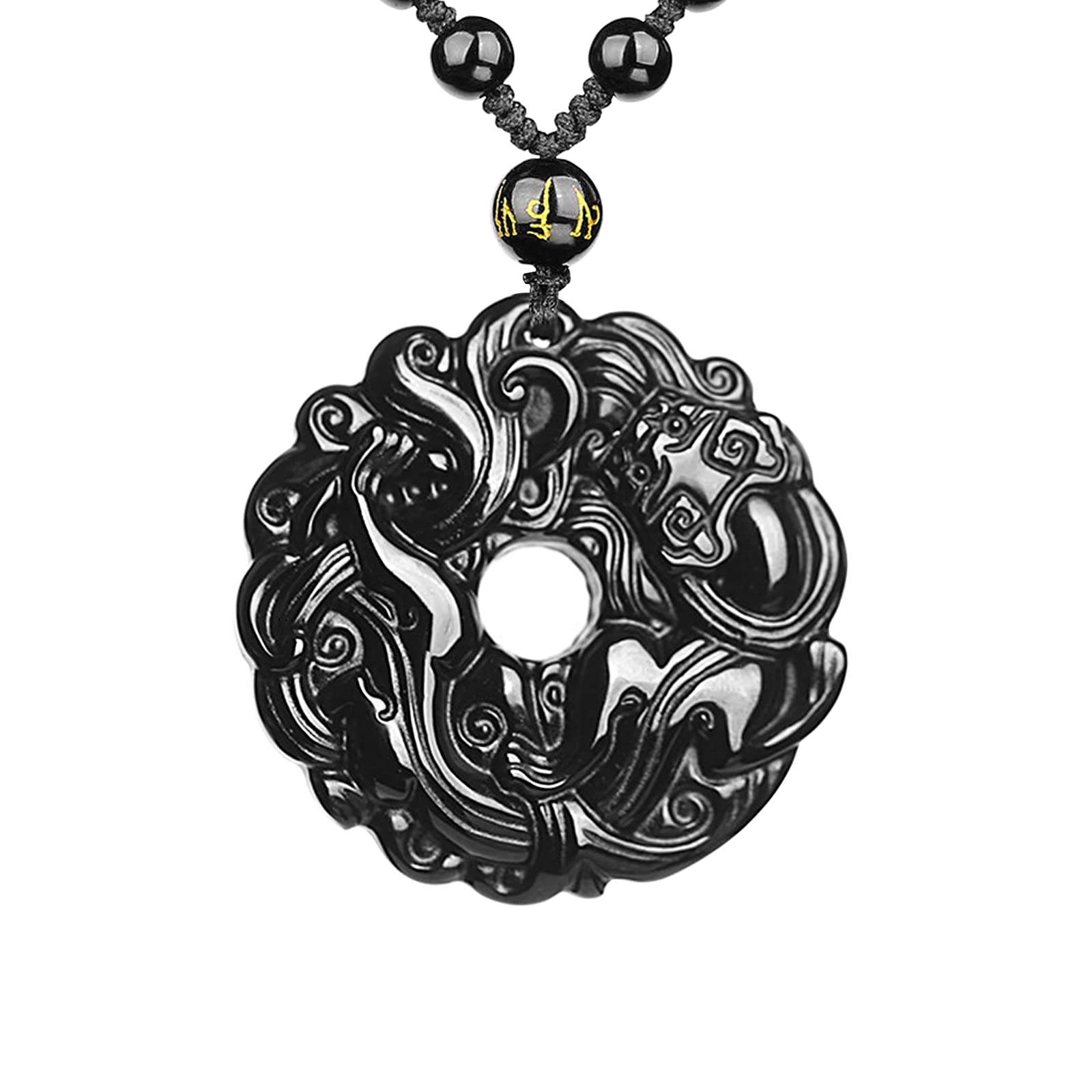 VIKCAUX Obsidian Dragon Necklace for Men Black