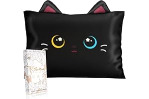 Miss Adola Kids Pillowcases Standard Size 20"x26" - Cute Cartoon Soft Breathable Silk Pillow Cases for Hair and Skin with Hidden Zipper for Women Fun Kawaii Design for Bedding, Black Cat