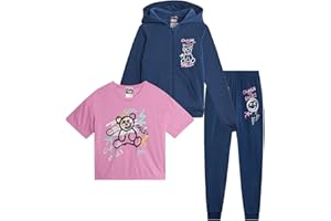 ELLA IN PINK Girls Pants Set - 3 Piece Soft Fleece Girls Zip Up Hoodie, Graphic Tee & Jogger Sweatpants Outfit (Sizes 7-16)