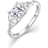 Blaniy Celtic Knot Ring 925 Sterling Silver Princess Cut Promise Engagement Rings Trinity Irish Ring Birthstone Jewelry Gifts for Women