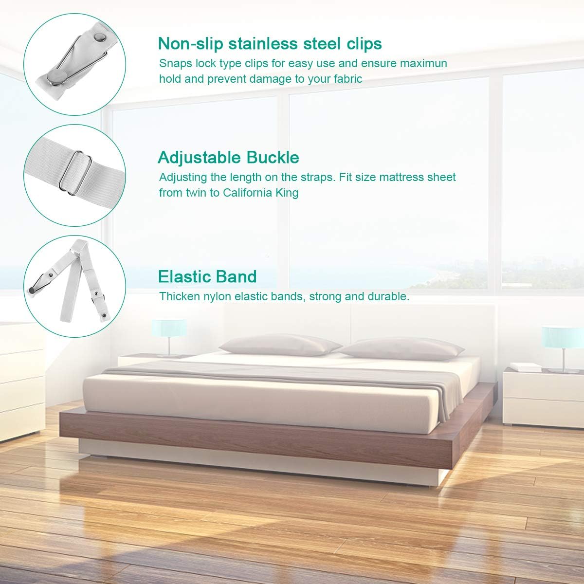 Bed Sheet Holder Straps- Adjustable Fitted Sheet Clips Bed Sheet Fastener Suspenders Elastic Gripper Holder Used for Bed Sheets,Mattress Covers, Sofa Cushion(Set of 4): Home & Kitchen