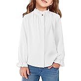 Haloumoning Girls Ruffle Long Sleeve Blouse Kids Button Down Uniform Dress Shirts 5-14 Years