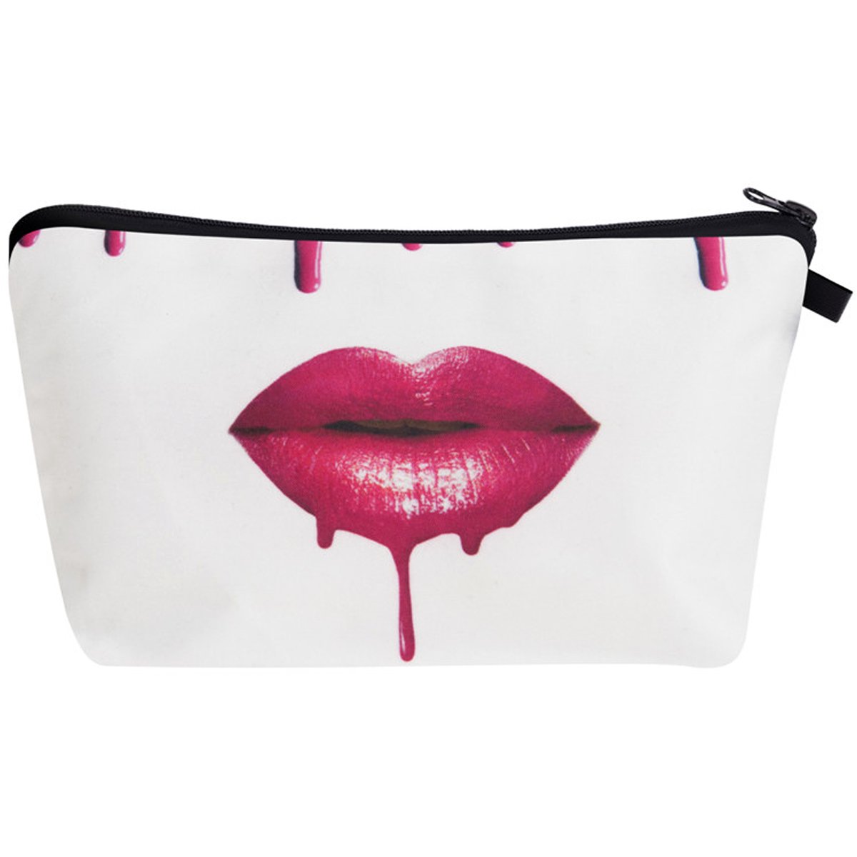 PREMYO Make-Up Pouch Cosmetic Bag Toiletry All Over Printed Design Pink Lips Fits in Handbag Ideal for Essentials Traveling Suitable as Pencil Case