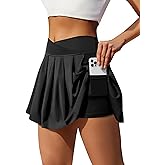 keriffe Womens Tennis Skirt Crossover Pleated Athletic Skirts Shorts with Pockets High Waisted Golf Running Workout Skort