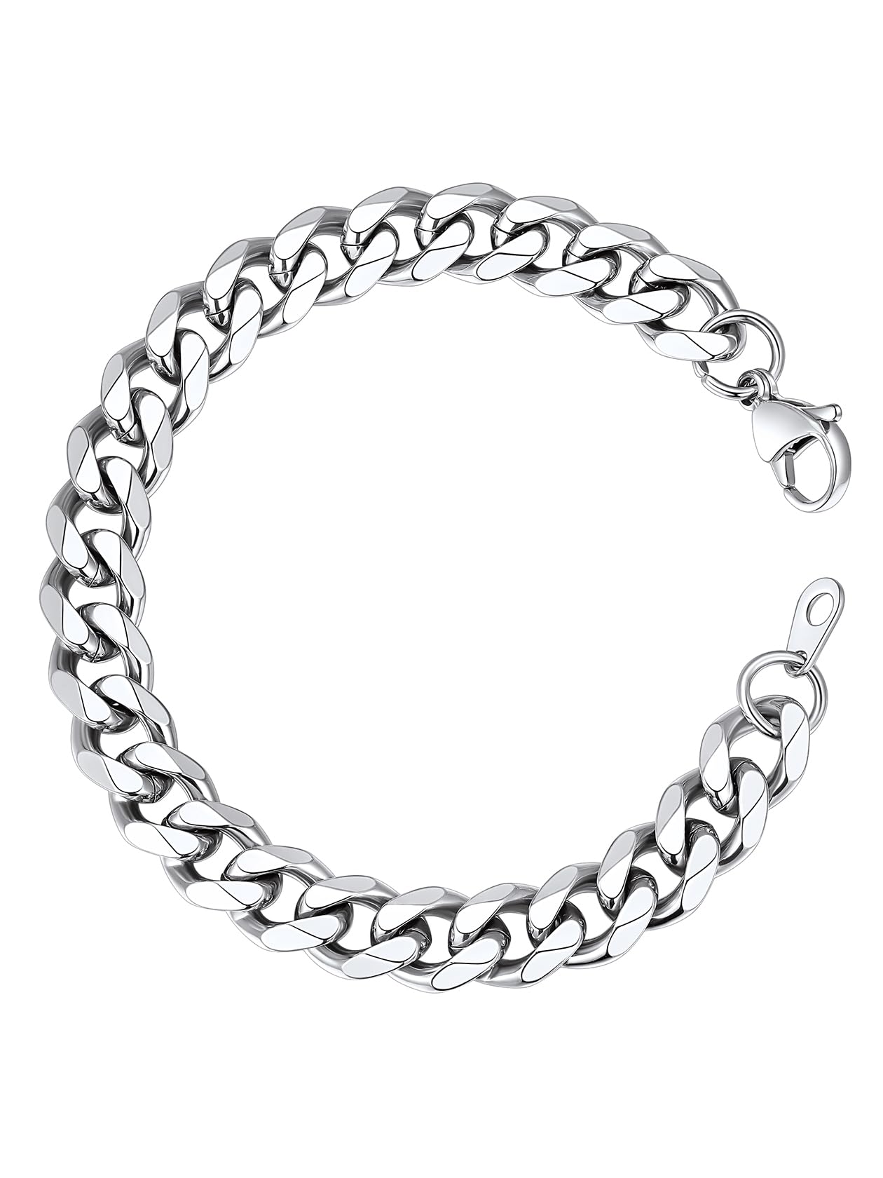 ChainsHouse Mens Silver Bracelets Cuban Link Chain Stainless Steel Curb Chains Chunky Bracelet Hip Hop Jewellery 9mm 19cm
