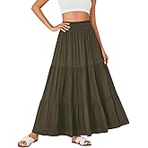 KIFOVEN Women's Maxi Skirt Summer Elastic High Waist A-Line Long Skirt Flowy Tiered Ruffle Casual Boho Skirt