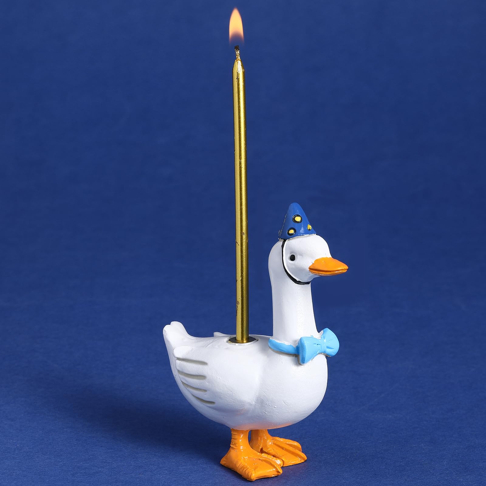 Photo 1 of Mumufy Silly Goose Cake Candle Holders with Birthday Candle One Silly Goose Birthday Party Supplies Mini Cute Cake Topper Stand Candlestick for Kids Baby Shower Party Celebration, 3.15 Inch(Blue)