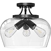 VONLUCE Semi Flush Mount Ceiling Light, 13.8" Ceiling Light Fixture with Clear Glass Shade, E26 Base, 3-Bulb Industrial Light