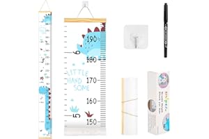 Smlper Growth Chart for Kids,Child Height Chart Ruler for Wall,Wood Frame Fabric Canvas Height Measurement Ruler for Kids Nursery Room,Removable Wall Decor 79"x7.9"