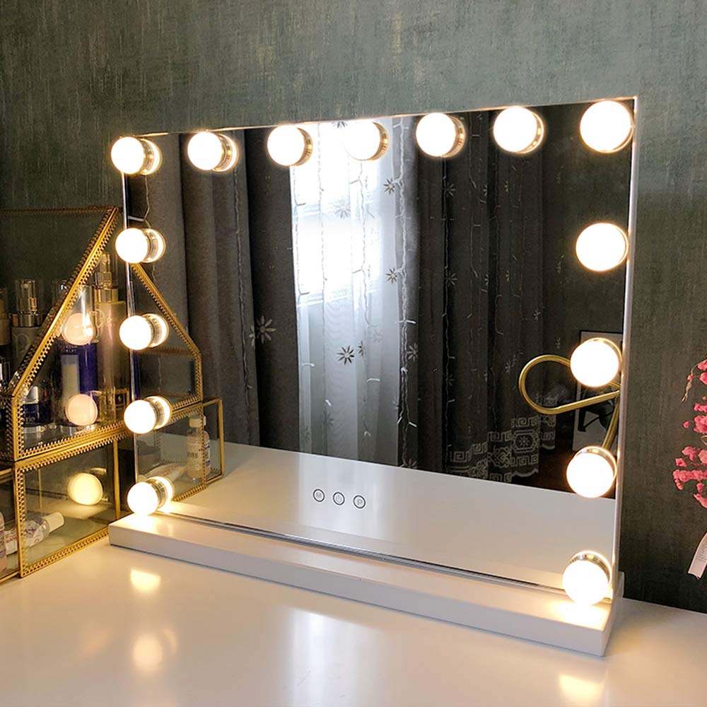 Amazon Com Fenair Makeup Mirror With Lights Usb Outlet Hollywood Vanity Mirror 3 Color Modes Cosmetic Mirror Frameless Tabletop Mirror With Smart Touch Control 15 Dimmable Bulbs White Beauty