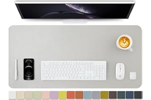 HOMIEAZICOZI Leather Desk Mat - Non-Slip PU Desk Pad for Office and Home - Desk Organization and Accessories - Ideal for Large Mouse Pad and Desk Mats on Top of Desks (Silver,36"x 17")