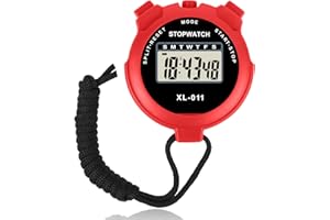 Vicloon Digital Sport Timer, Large Display Stopwatch with Single Lap Split, 12/24 Hour Clock Alarm Date for Coaches & Kids (Red)