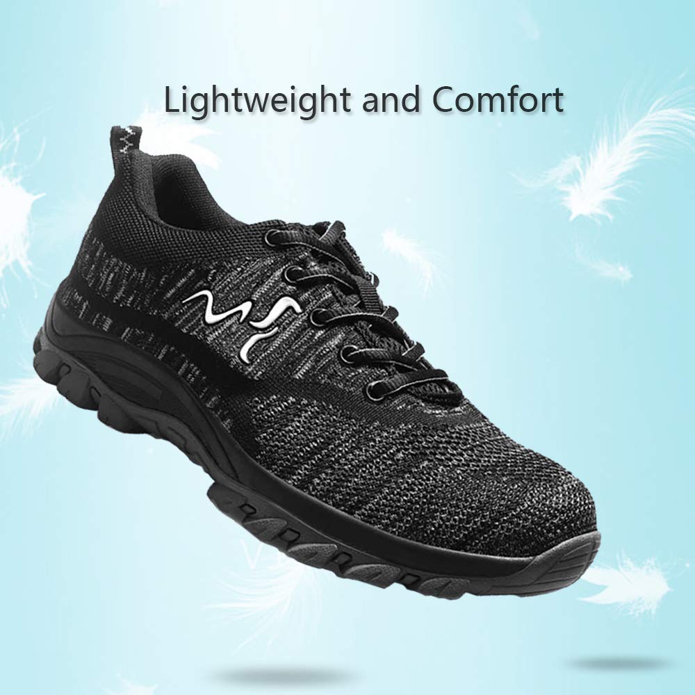 UPSTONE Work Shoes for Men, Indestructible Steel Toe Battlefield Shoes Work Safety Womens Shoes Breathable Construction Sneakers, Black 46