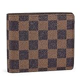Slim Bifold Checkered Leather Wallet | Classic Minimalist Style | with ID Window/Card Case/Bill Holder | for Men and Women (brown)