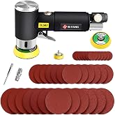 SI FANG Mini Air Sander 1/2/3 Inch Pneumatic Small Random Orbital Polisher | for Auto Body Work, Wood, Metal, Paint Removal, Mini Da Sanders with 45PCS Sanding Discs + 3PCS Backing Pads (Air Powered)