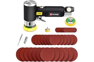SI FANG Mini Air Sander 1/2/3 Inch Pneumatic Small Orbital Sander for Auto Body Work, Mini Polisher with 45PCS Sanding Discs + 3PCS Backing Pads, Air Powered
