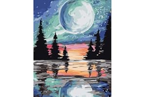 FILASLFT Painting by Number for Adults Kids, Bright Moon Paint by Numbers, Landscape DIY Oil Painting for Gift and Home Wall Decor.(16x20inch)