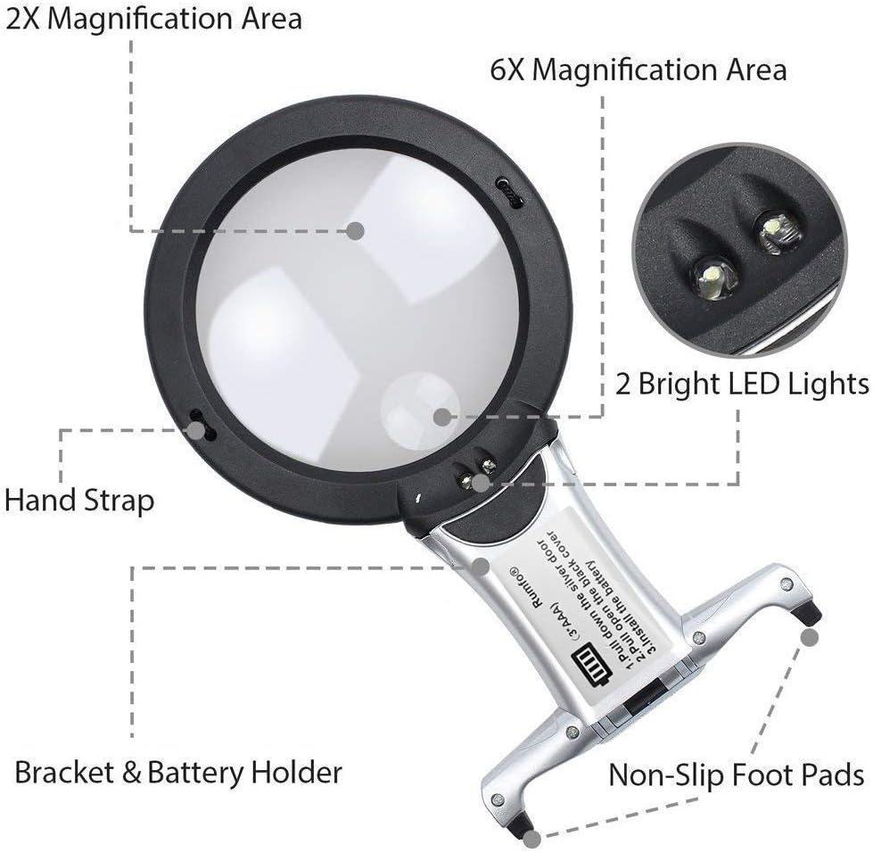 Rumfo Magnifier with Double LED Light Hands Free Chest Rest LED Magnifier Lighted Knitting