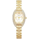 Avaner Women's Stainless Steel Wrist Watches: Ladies Gold Silver Elegant Rhinestones Bling Barrel-Shaped Analog Quartz Bracelet Watch