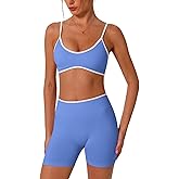 ABOCIW Workout Sets for Women Color Block Sports Bra Hidden Scrunch High Waist Biker Shorts 2 Piece Gym Yoga Outfits