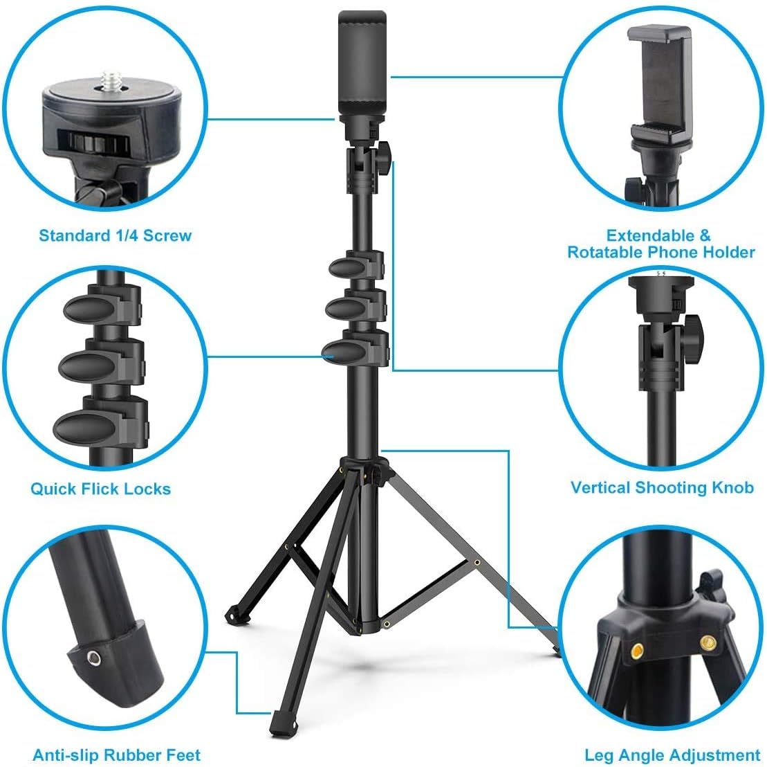 Professional 2 in 1 Selfie Stick Tripod, Extends to 51.6 inch Stable Travel Video Stand with Bluetooth Remote - Image 5