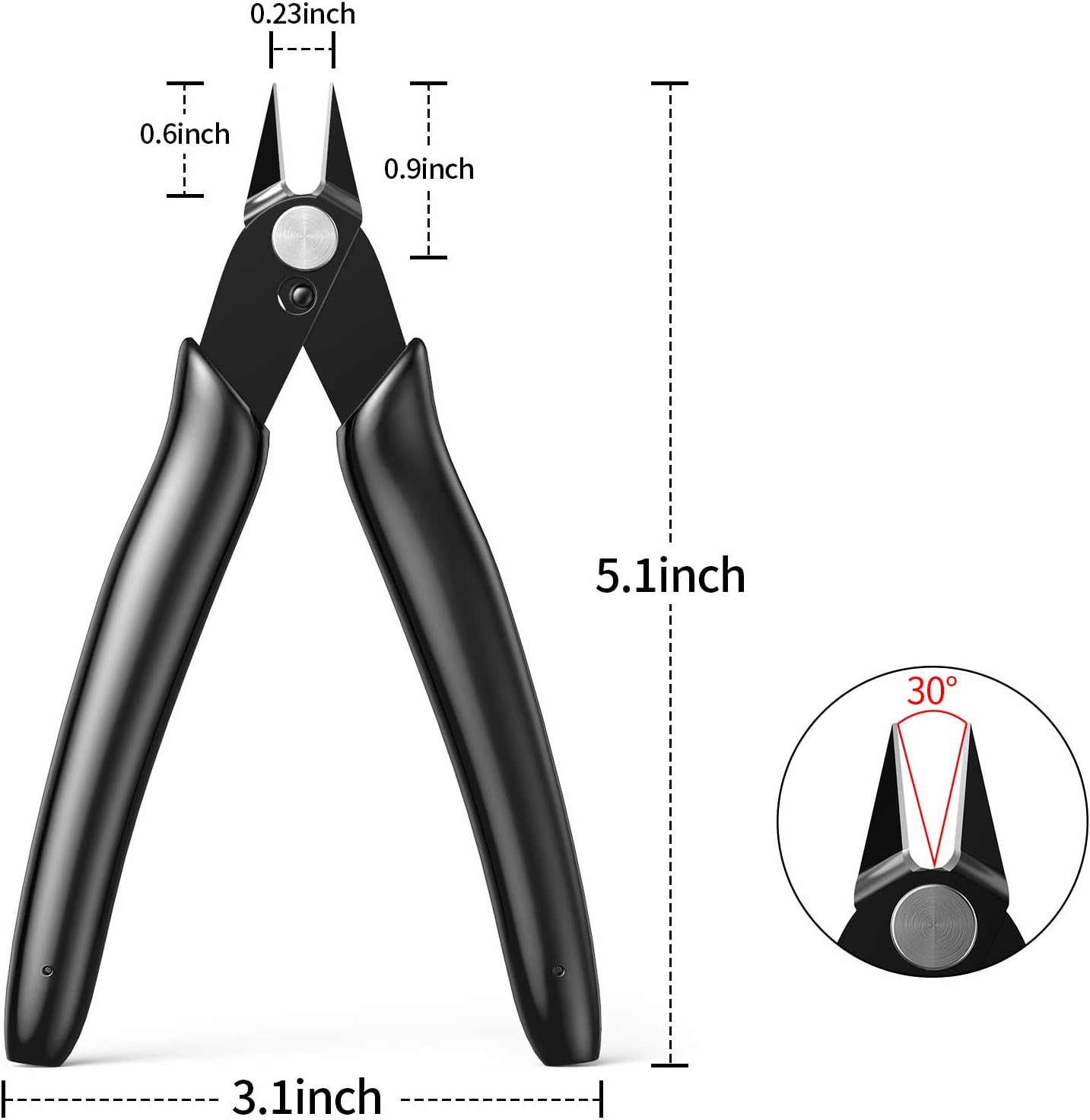 BOENFU Flush Cutter, Side Cutting Pliers, Internal Wire Spring, Zip Tie Cutter 5 Inches, Black - 2 Pack - - 