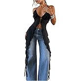 SOLY HUX Women's Sleeveless Asymmetrical Ruffle Flowy Halter Top Open Back Camisole Party Clubwear