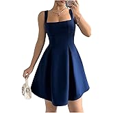 SOLY HUX Women's Summer Dresses Square Neck Sleeveless A Line Mini Dress Party Cocktail Short Dress