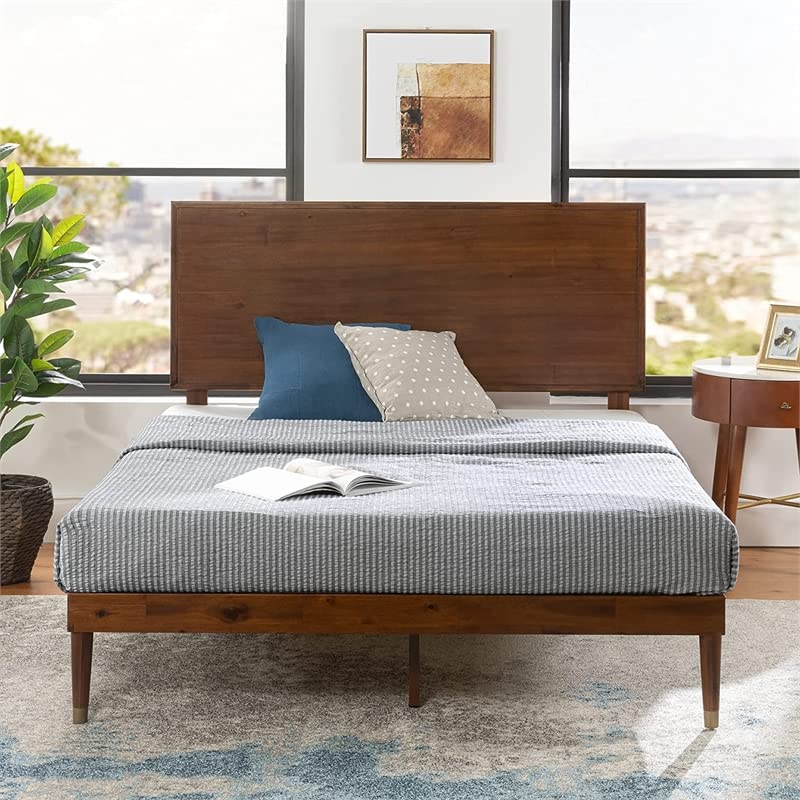 ZINUS Raymond Wood Platform Bed Frame with Adjustable Wood Headboard / Solid Wood Foundation