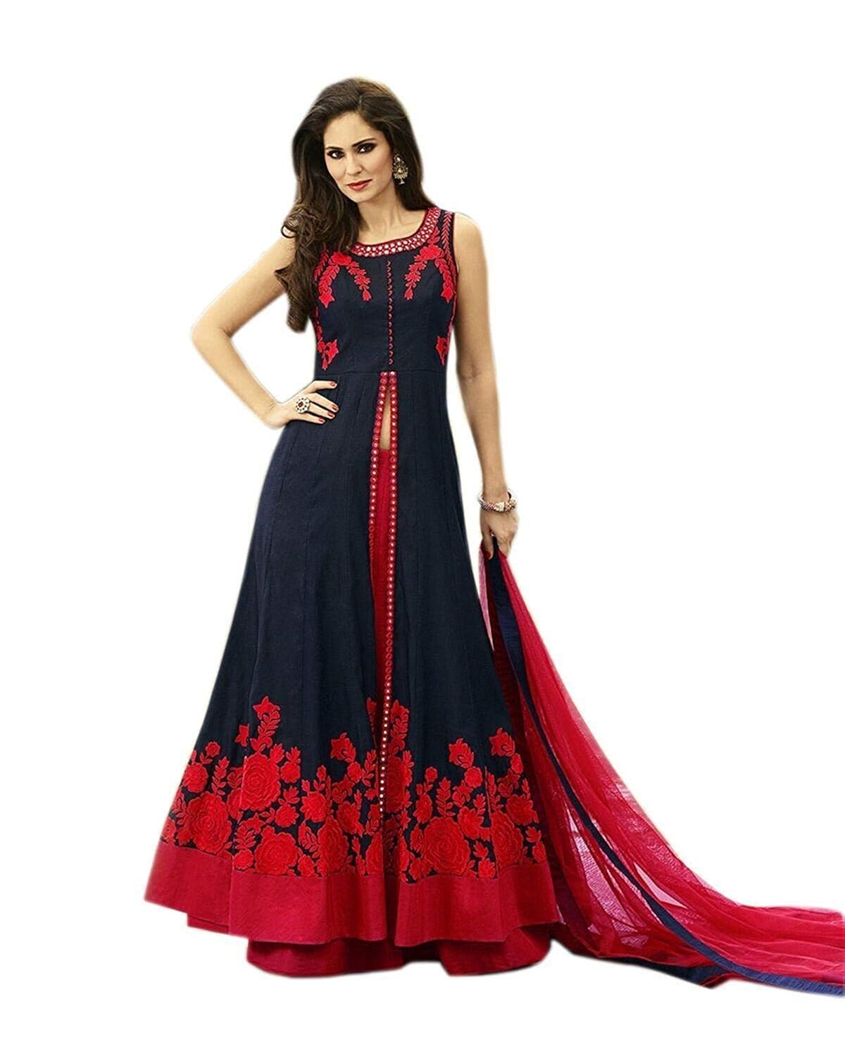 fast fashions women's embroidered semi stitched anarkali gown (red_free size)