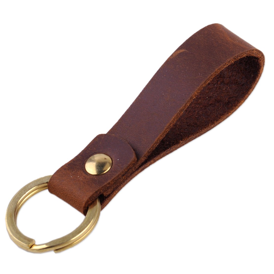 Eastar Brown & Gold Leather Strap Copper Loop Key Chain Ring Keychain Keyring Waistband Accessories