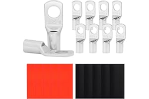 MAMFOUS 10PCS SC25-8 Tinned Copper Wire Lugs 4 AWG,Battery Cable Ends Terminal Connectors with Heat Shrink Tubing (SC25-8)
