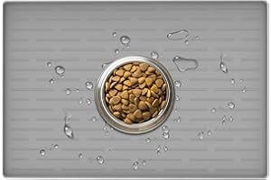 ULTIBE 24" x 16" Dog Food Mat, Silicone Pet Mats for Food and Water, Nonslip Pet Feeding Mats for Floors, Dog Cat Bowl Mat with Raised Edges, Light Gray