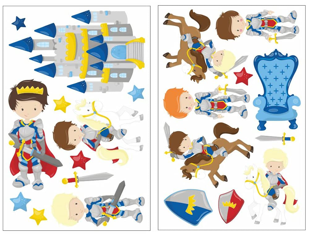 Samunshi® 21 Piece Knight Wall Tattoo Set for Child's Bedroom Baby Room, multicoloured, 2x 21x34cm