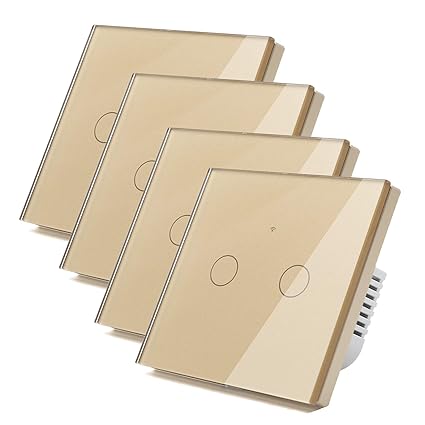 4PCS WiFi Interruptor de Luz Conmutador Tctil WiFi Compatible con Alexa y Google Home Control de APP y Funcin de Temporizador No Se necesita Neutro 1 Way 2 Gang Oro 4PCS WiFi Interruptor de Luz Conmutador Tctil WiFi Compatible con Alexa y Google Home Control de APP y Funcin de Temporizador No Se necesita Neutro 1 Way 2 Gang Oro