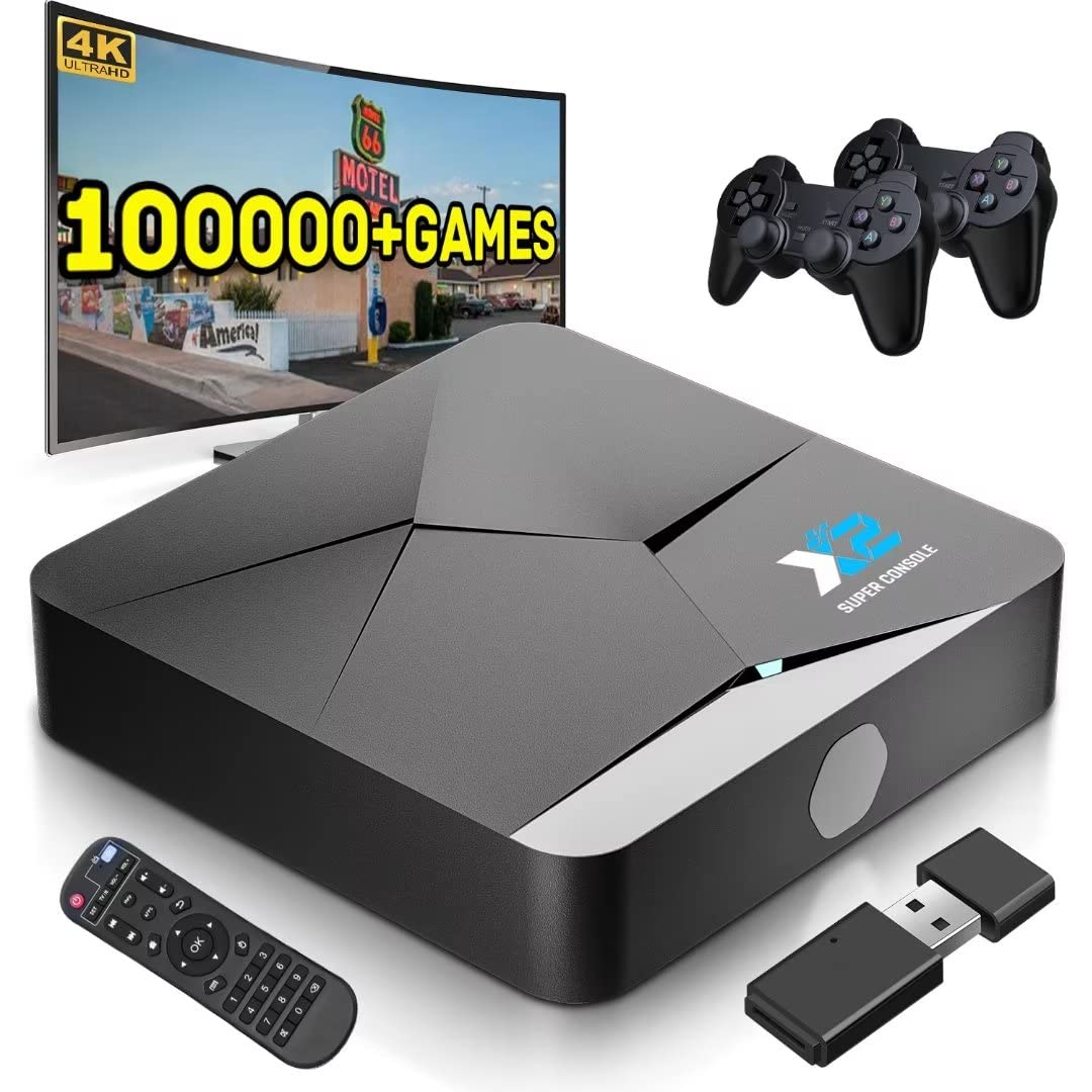 Kinhank Super Console X2 Retro Game Console with 100,000+Games, Video Game Console with EmuElec 4.5&Android TV 9.0,4K HD Emulator Console,Game Consoles Compatible with PSP/PS1/DC,2.4+5G,BT 5.0
