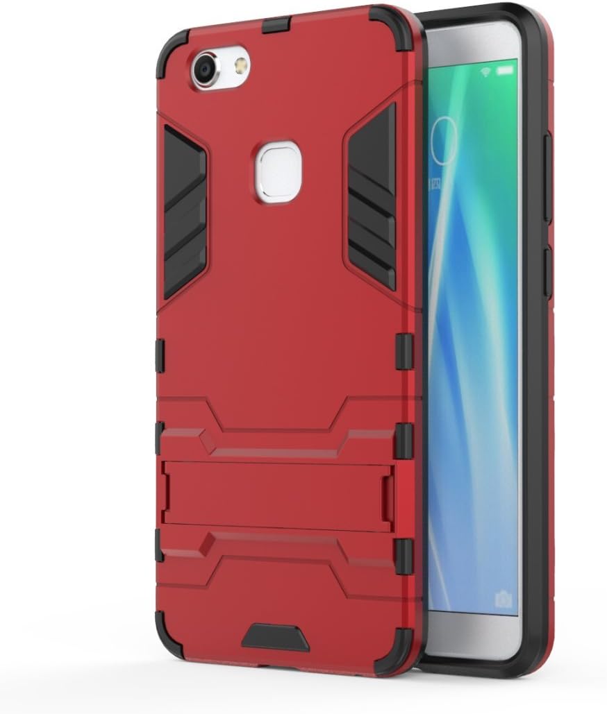 For Vivo V7+ / Vivo Y79 Case, Ougger Shock Absorption [Kickstand] Armor Cover Tough PC + Soft TPU Cushion Rubber 2in1 Extreme Protection Back Gear Rear Red