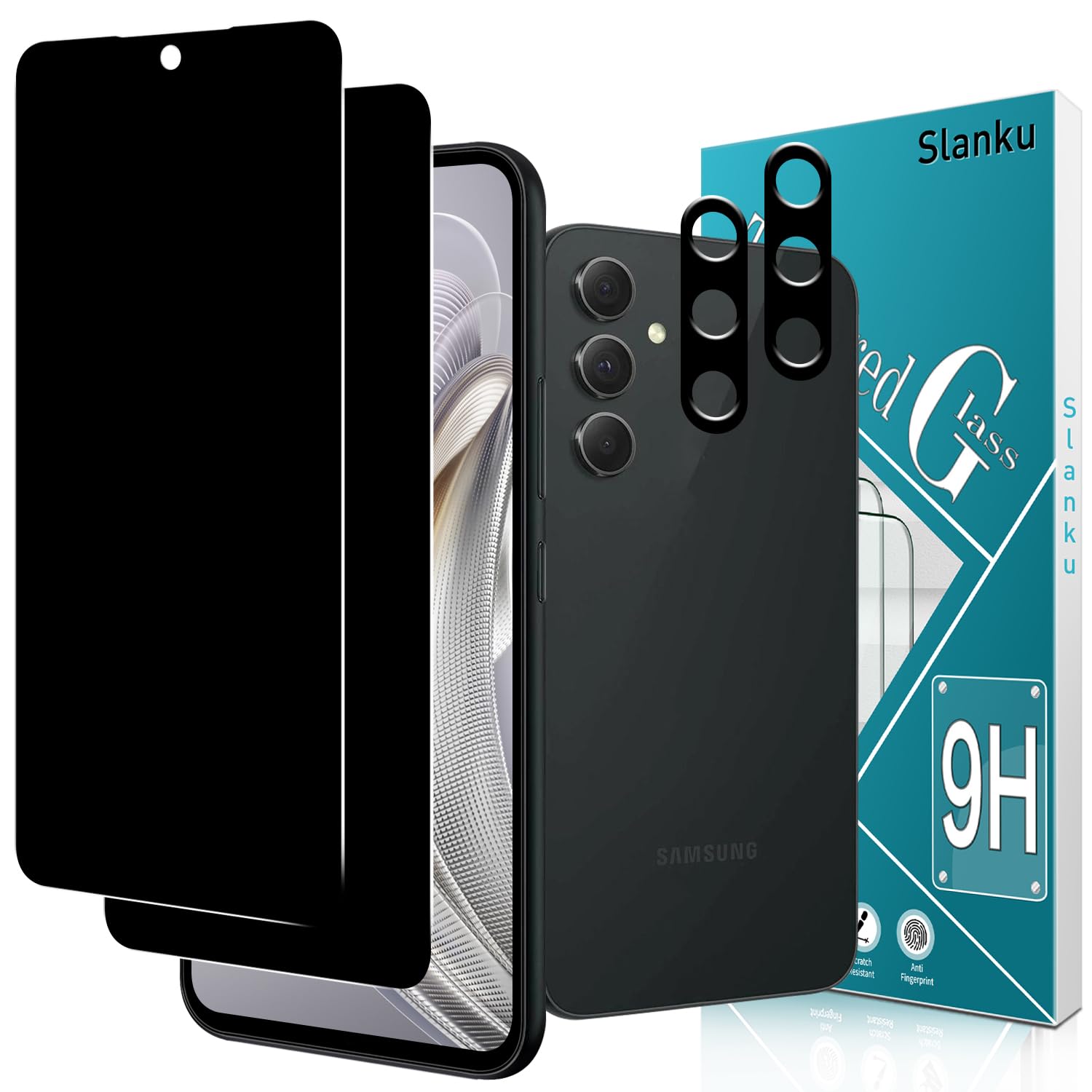 Slanku [2+2 Pack for Samsung Galaxy A54 5G Privacy Screen Protector Tempered Glass with Camera Lens Protection, Anti-Spy, Case Friendly, Black