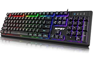 NPET K10 Wired Gaming Keyboard, LED Backlit, Spill-Resistant Design, Multimedia Keys, Quiet Silent USB Membrane Keyboard for Desktop, Computer, PC (Black)