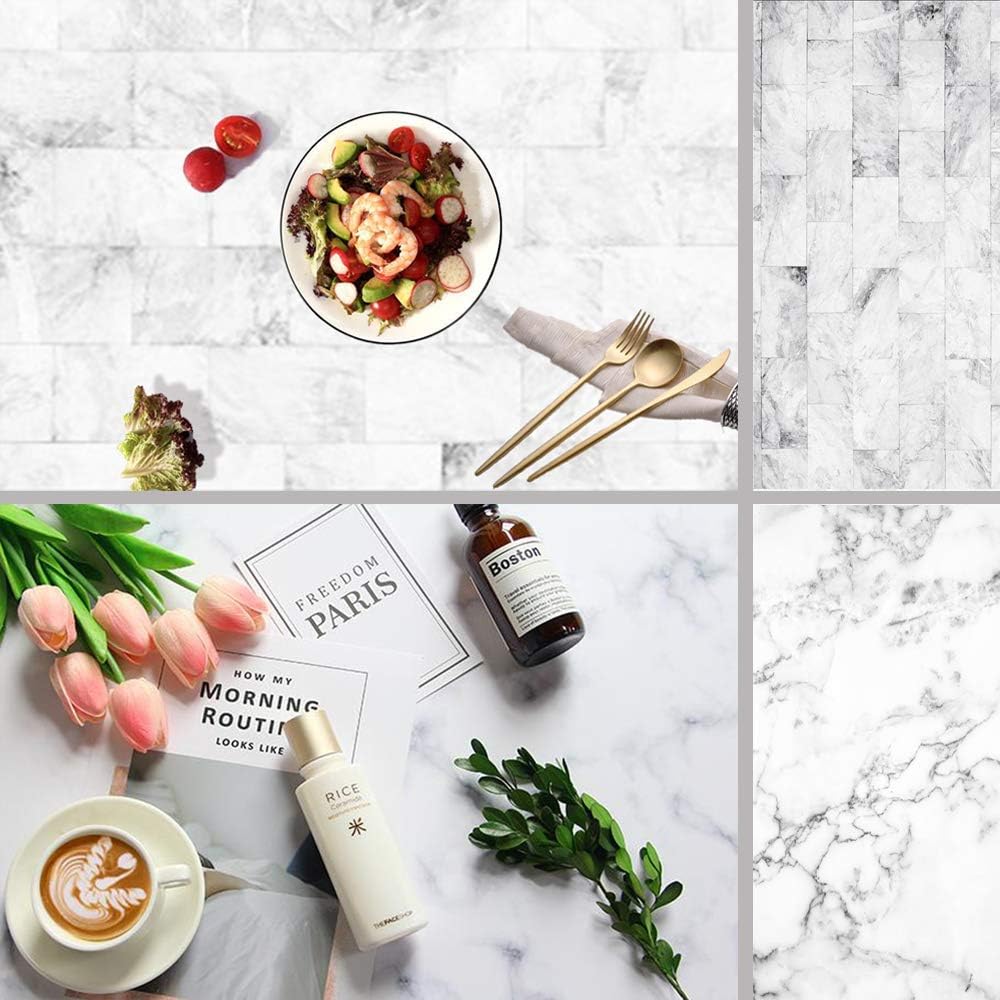 KonPon 32.6''X21.6''(83x55cm) 2 in 1 White Marble Texture Pattern Waterproof Photography Backdrop for Cake, Jewelry, Newborn Paper Board Photo Studio Props MZ-1061