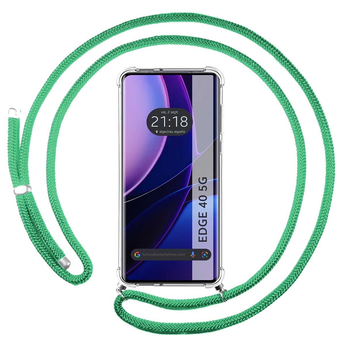 Tumundosmartphone Transparent Hanging Case for Motorola Edge 40 5G with Water Green Cord